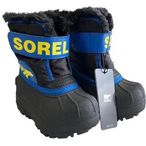 Sorel Kids NWT Snow Boots Black Blue Fur Lined Waterproof Winter Warm Toddler 5